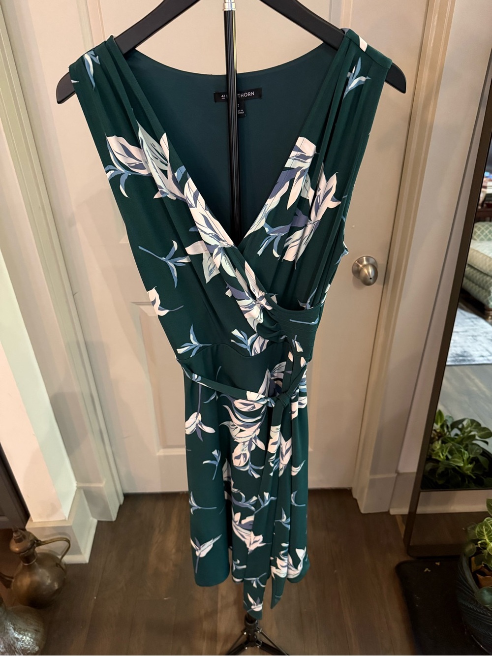 Green Floral Faux-Wrap Dress